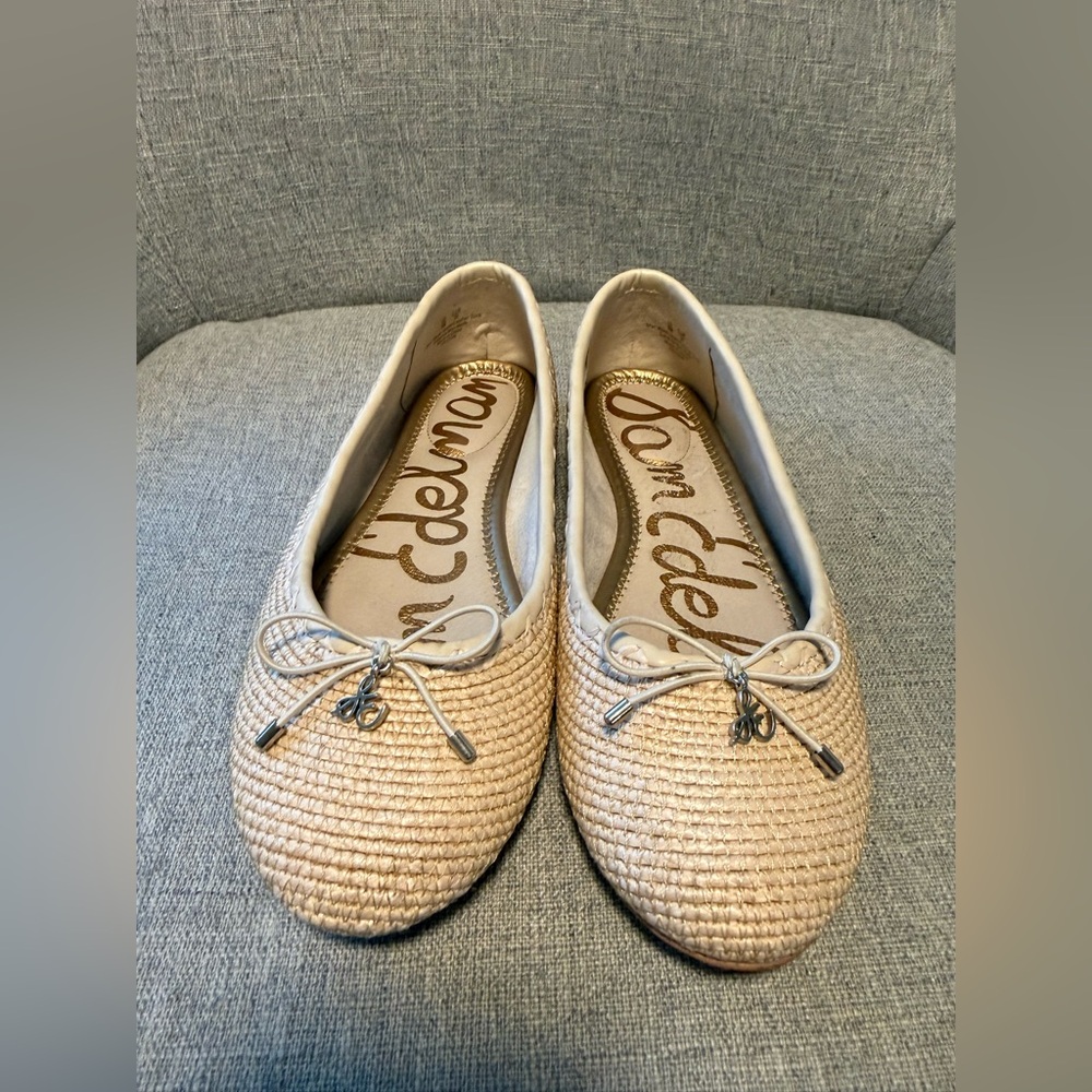 Sam Edelman Felicia Ballet Flats Beige Woven Bow Women’s 6